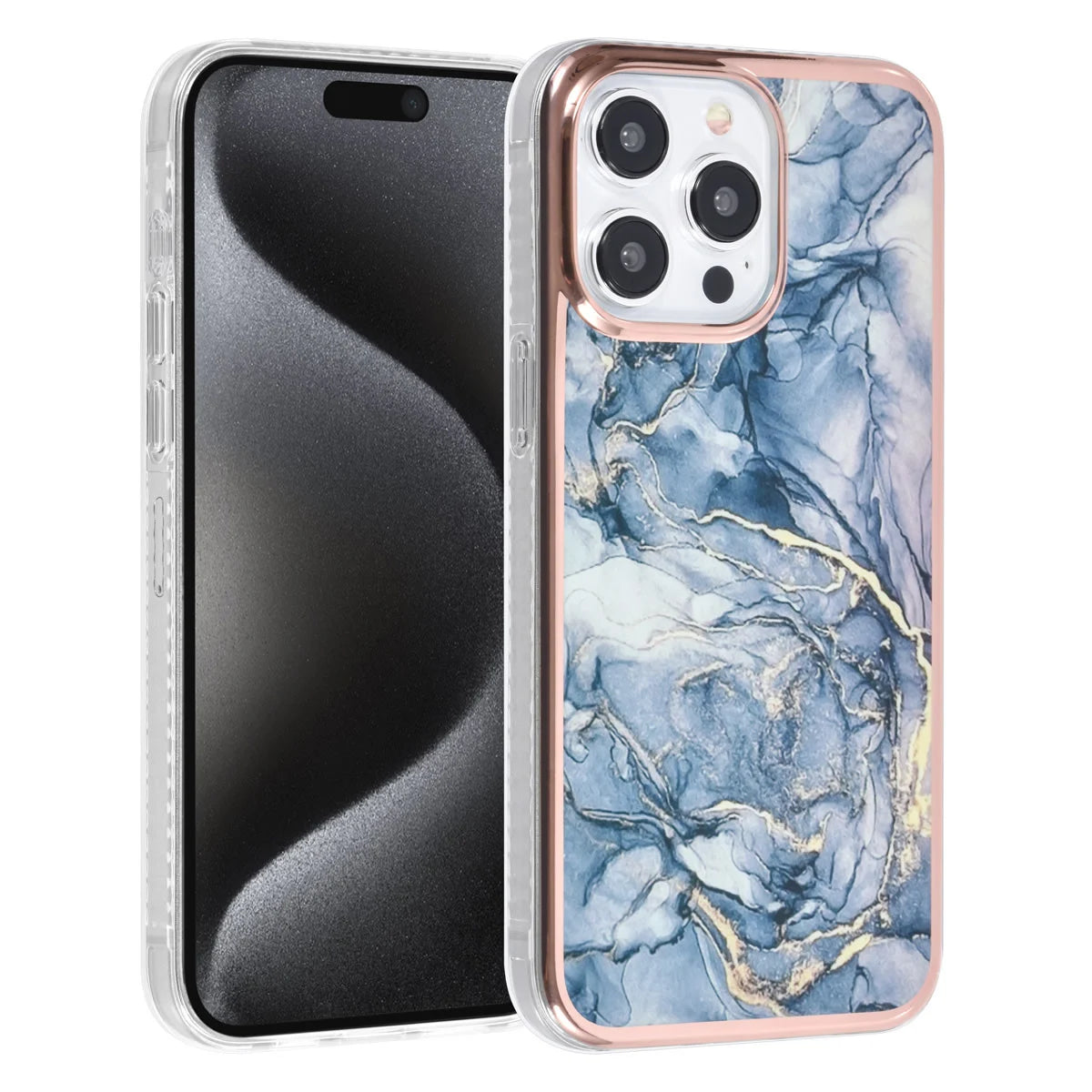 Tuniq iPhone 15 Pro Max - Σκληρή Θήκη με Πλαίσιο Σιλικόνης - Σχέδιο Μάρμαρο - Σκούρο Γκρί