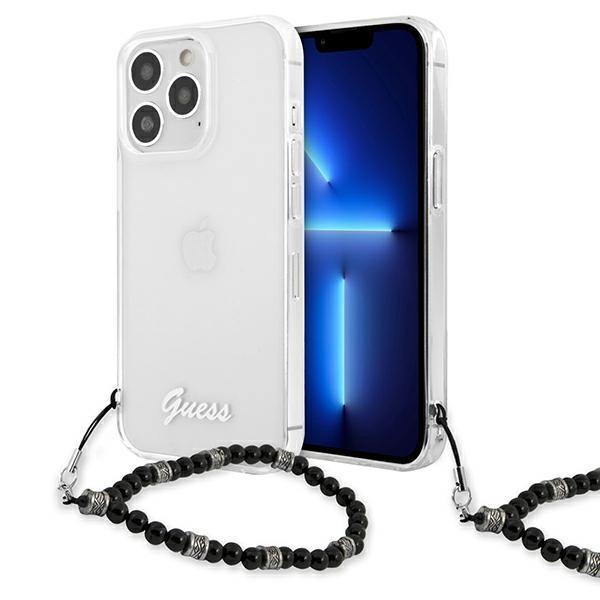 Guess iPhone 13 Pro Max Σκληρή Θήκη με Λουράκι - Black / Pearl / Διάφανη - GUHCP13XKPSBK