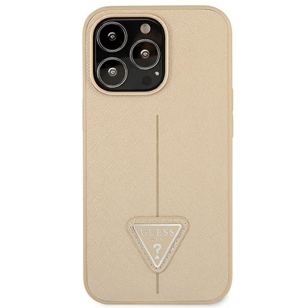 Guess iPhone 14 Pro Max Saffiano Σκληρή Θήκη με Πλαίσιο Σιλικόνης - Beige - GUHCP14XPSATLE