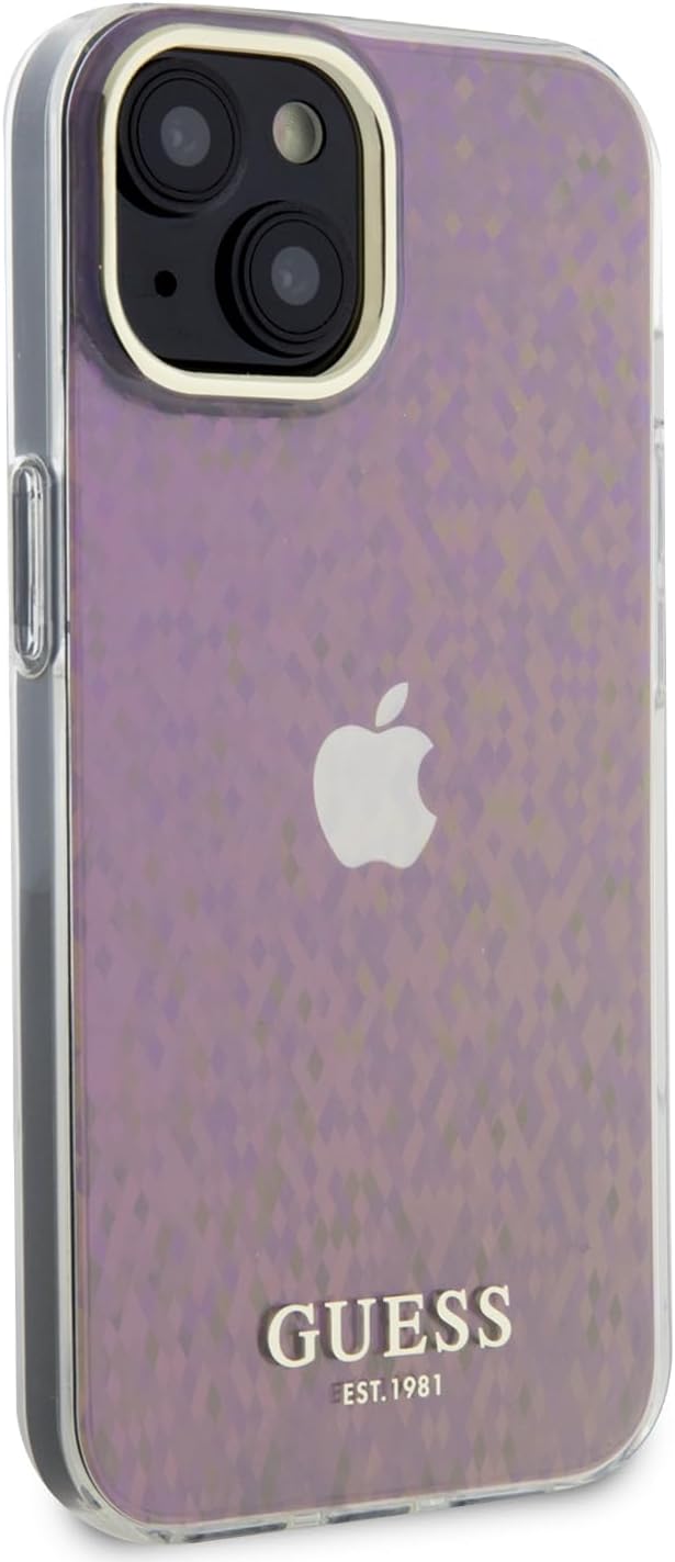Guess iPhone 15 IML Faceted Mirror Disco Iridescent Σκληρή Θήκη με Πλαίσιο Σιλικόνης - Pink - GUHCP15SHDECMP