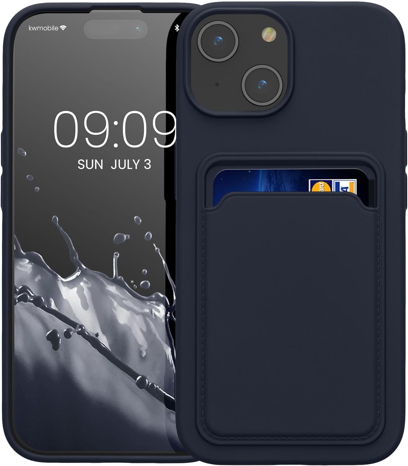 KW iPhone 15 Θήκη Σιλικόνης TPU με Υποδοχή για Κάρτα - Dark Blue