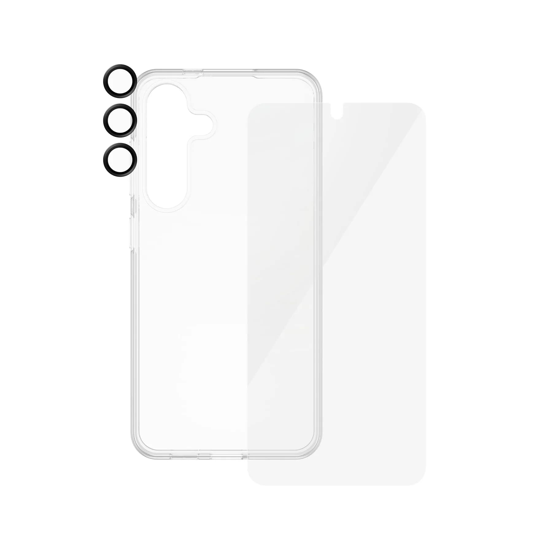 Safe by PanzerGlass Samsung Galaxy S24 - 3-in-1 Bundle Set - Σετ με 1 Αντιχαρακτικό Γυαλί Οθόνης, 1 Αντιχαρακτικό Γυαλί για την Κάμερα και 1 Θήκη Σιλικόνης - Clear