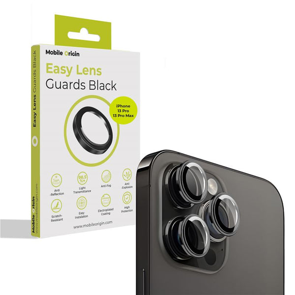 Mobile Origin Easy Lens Guards iPhone 13 Pro / iPhone 13 Pro Max - Προστασία Κάμερας - Αντιχαρακτικό Γυαλί - Black