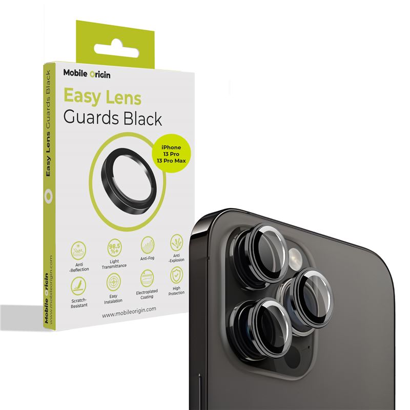 Mobile Origin Easy Lens Guards iPhone 13 Pro / iPhone 13 Pro Max - Προστασία Κάμερας - Αντιχαρακτικό Γυαλί - Black