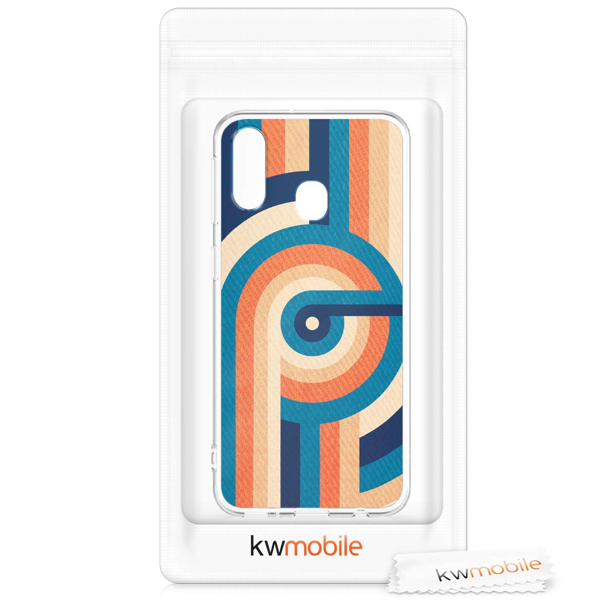 KW Samsung Galaxy A40 Θήκη Σιλικόνης TPU Design Retro Stripe Circle - Blue / Orange / Dark Blue - 48543.08