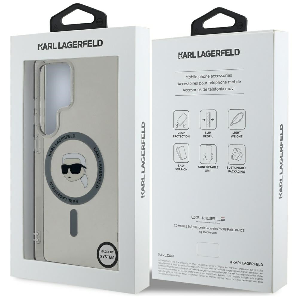 Karl Lagerfeld Samsung Galaxy S25 Ultra - Button Karl Head Printed Logo - MagSafe Σκληρή Θήκη με Πλαίσιο Σιλικόνης - Black - KLHMS25LHLSKIK