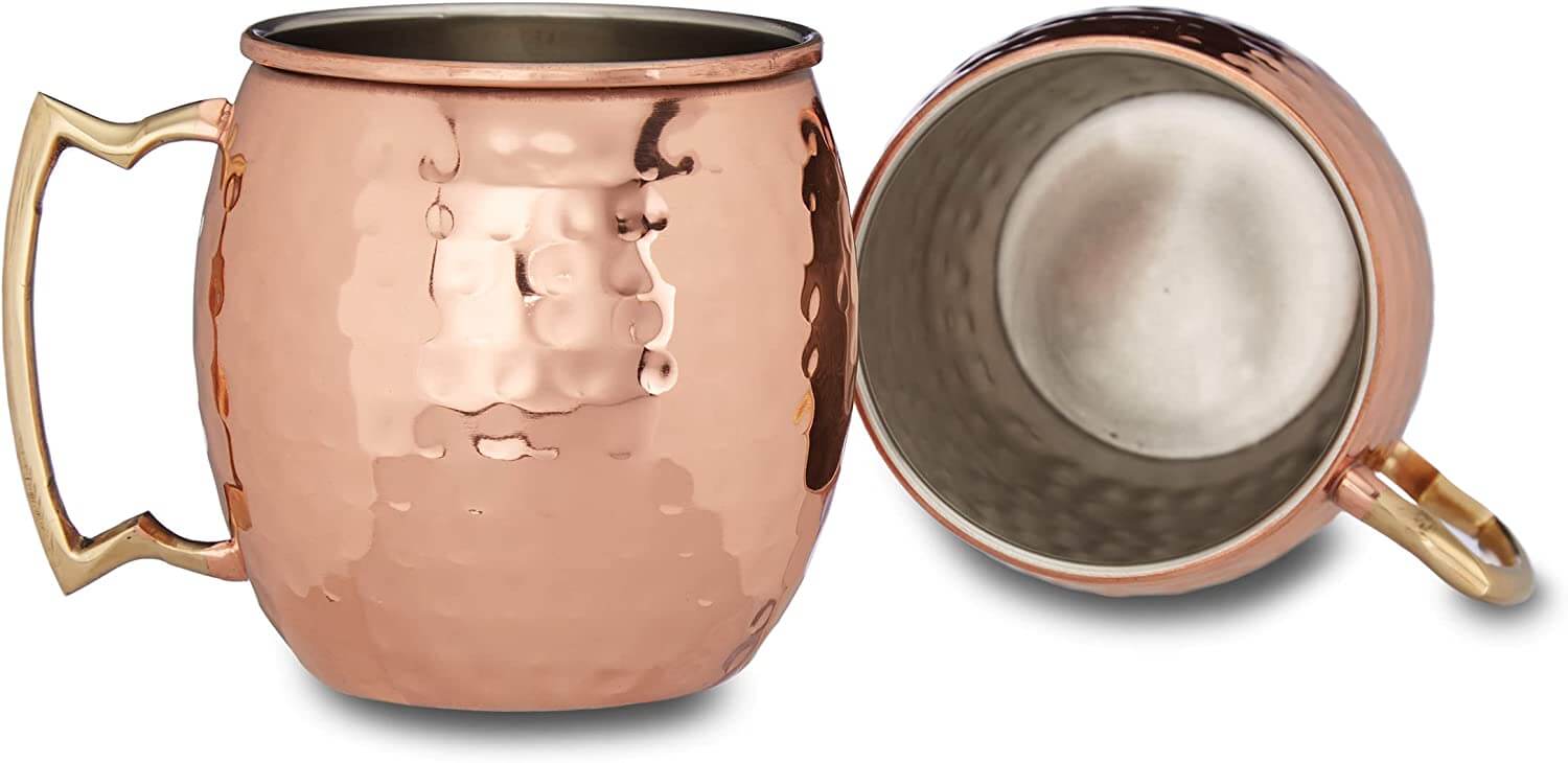 Relaxdays Moscow Mule Σετ με 2 Κούπες για Cocktail από Ανοξείδωτο Ατσάλι και Επίστρωση Χαλκού - 500ml - Rose Gold - 4052025208394