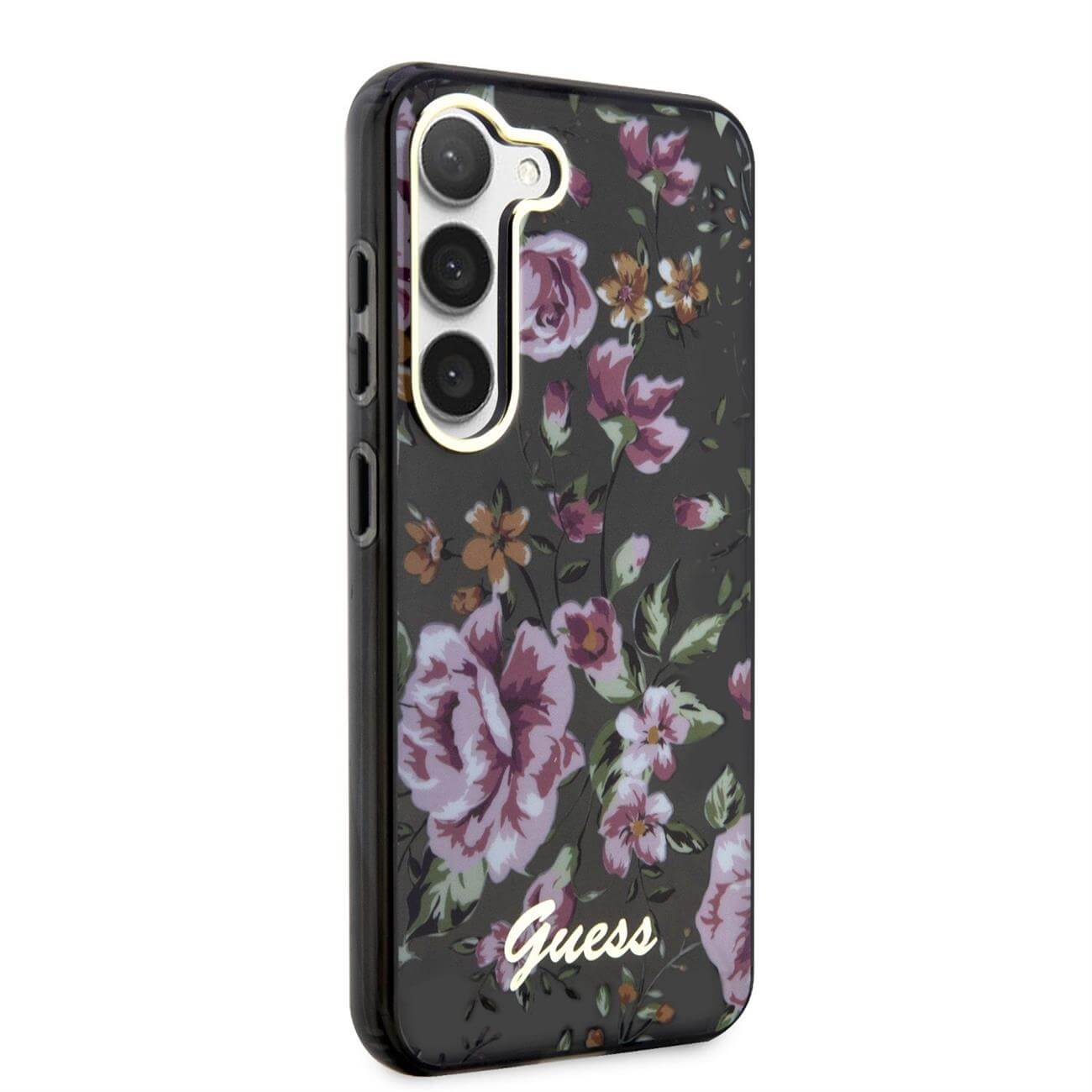 Guess Samsung Galaxy S23 Plus - Flower Collection Σκληρή Θήκη με Πλαίσιο Σιλικόνης - Black - GUHCS23MHCFWSK