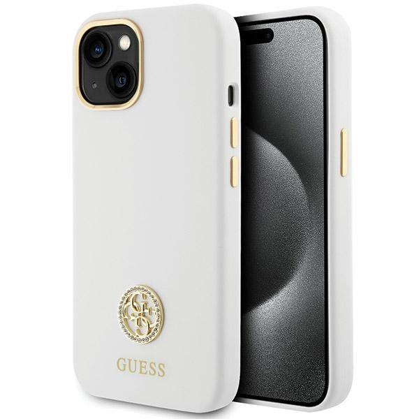 Guess iPhone 15 Silicone Logo Strass 4G Σκληρή Θήκη με Πλαίσιο Σιλικόνης - White - GUHCP15SM4DGPH