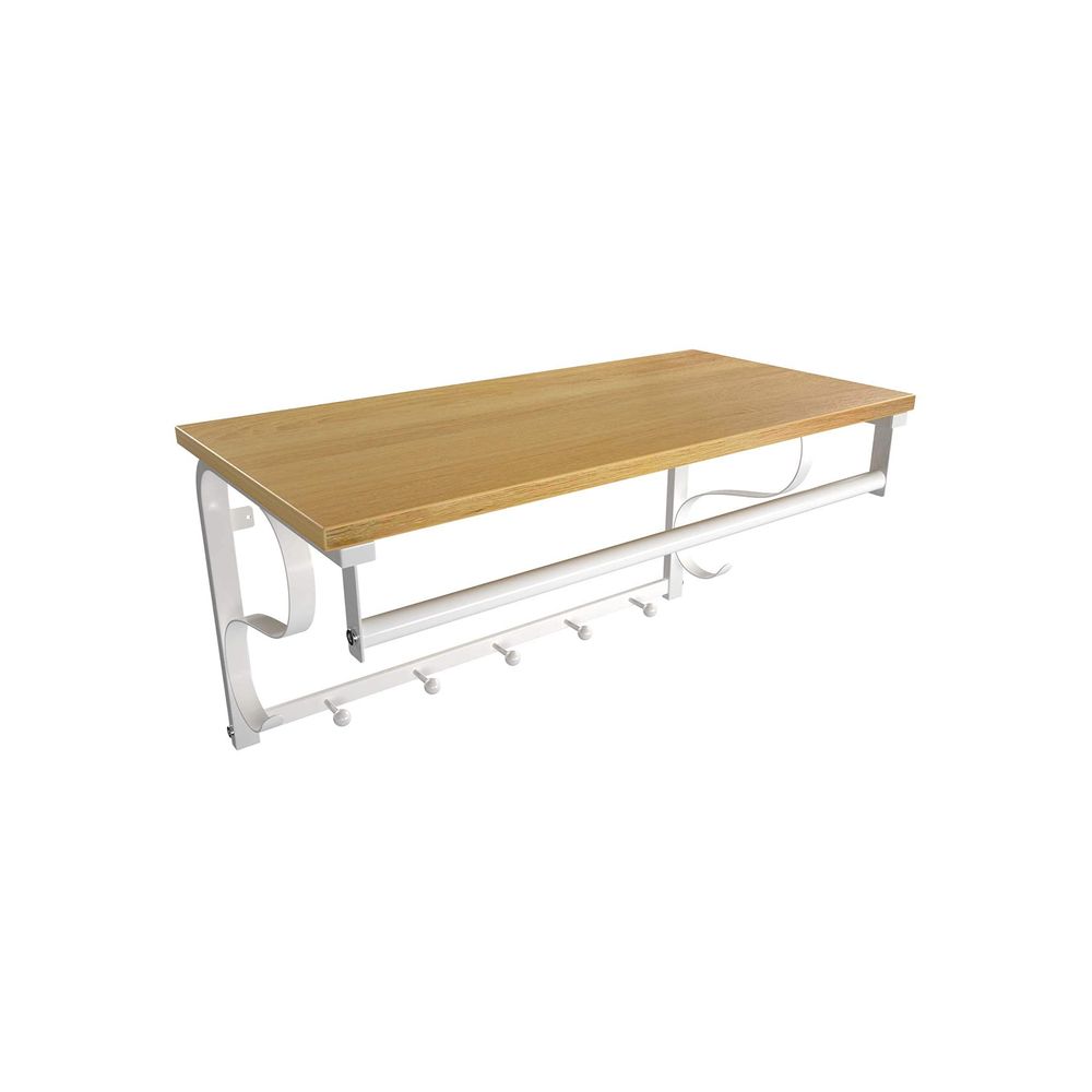 Vasagle Επιτοίχια Μεταλλική Κρεμάστρα με Ράφι - 60 x 30 x 31.7 cm - Oak / White - LCR11WY