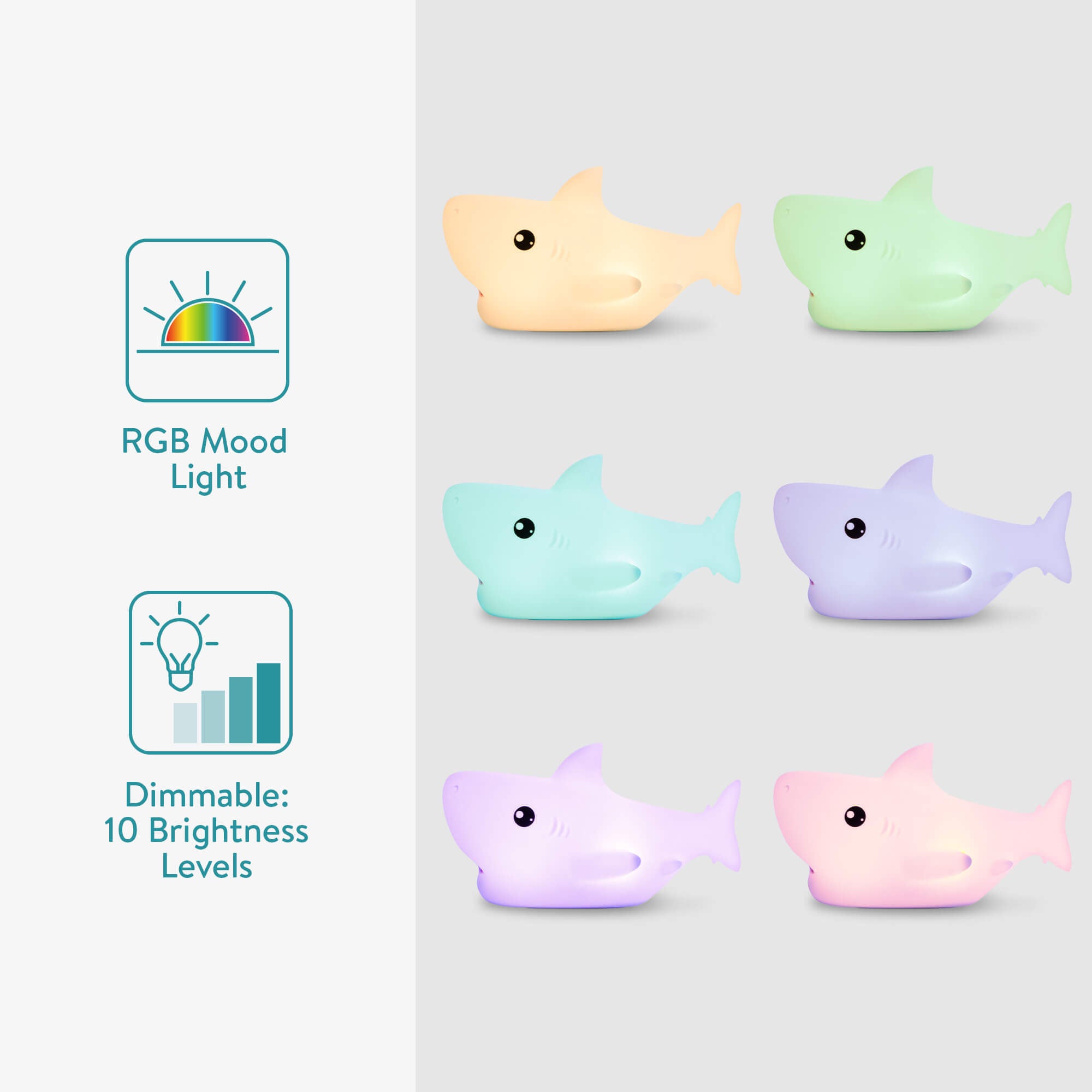 Navaris LED Night Light RGB - Παιδικό Νυχτερινό Φως με Αλλαγή Χρωμάτων - Design Shark - White - 55004.02.01