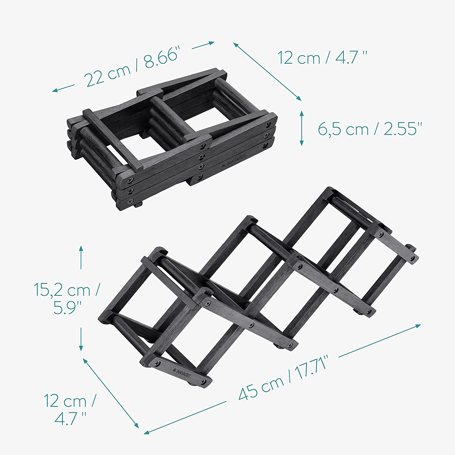 Navaris Ξύλινο Πτυσσόμενο Ράφι Ποτών από Μπαμπού - Black - 51114.01