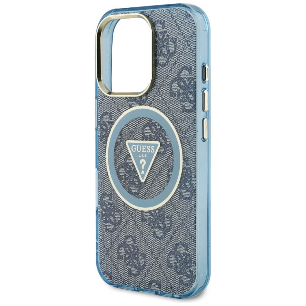 Guess iPhone 16 Pro Max - IML Metal Glitter 4G Circle Triangle MagSafe - Σκληρή Θήκη με Πλαίσιο Σιλικόνης και MagSafe - Blue - GUHMP16XHG4PRTGB