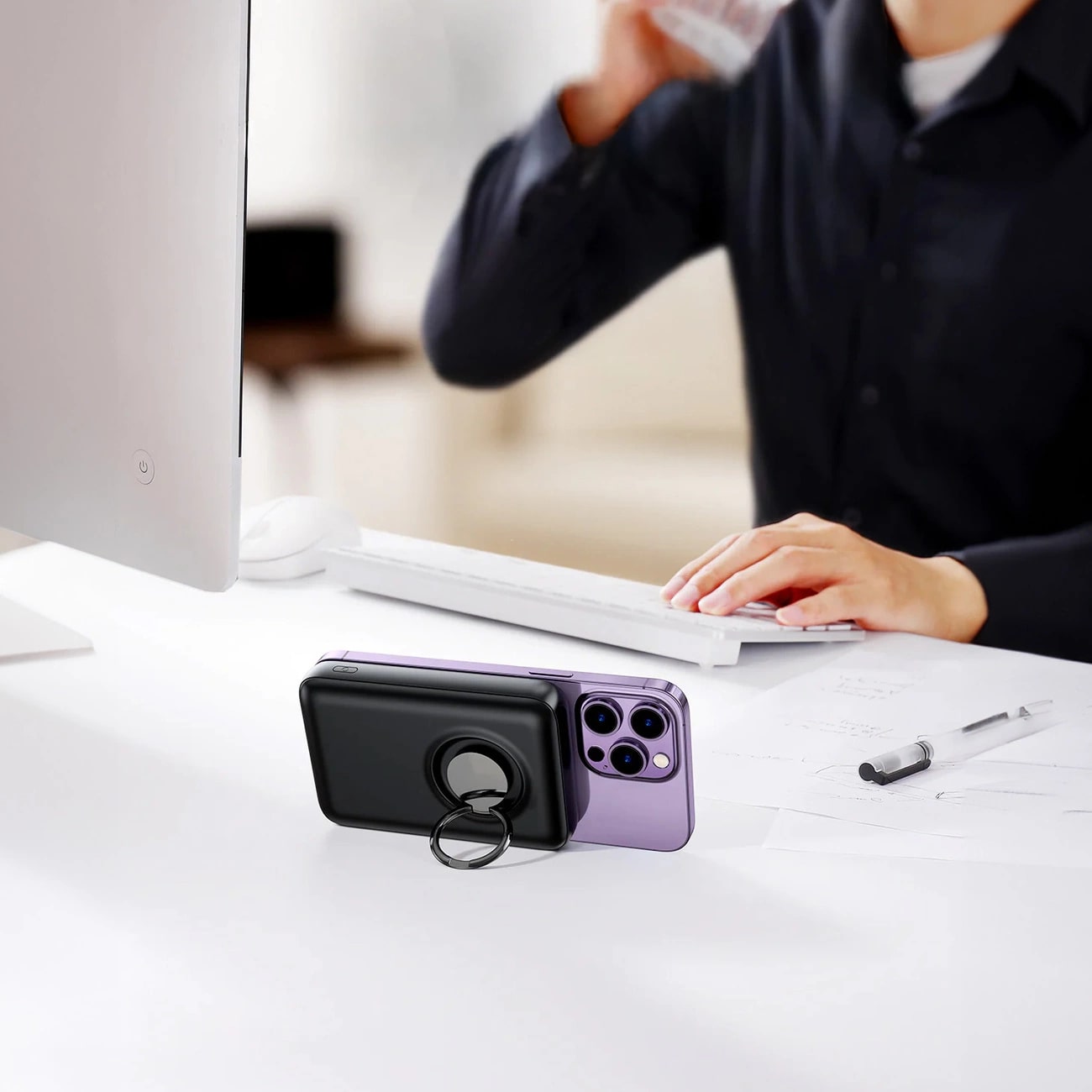 Joyroom JR-W050 20W Magnetic MagSafe PowerBank 10000mAh Ασύρματο MagSafe PowerBank με 1 Θύρα USB και 1 Θύρα Type-C και Ring Holder - Black