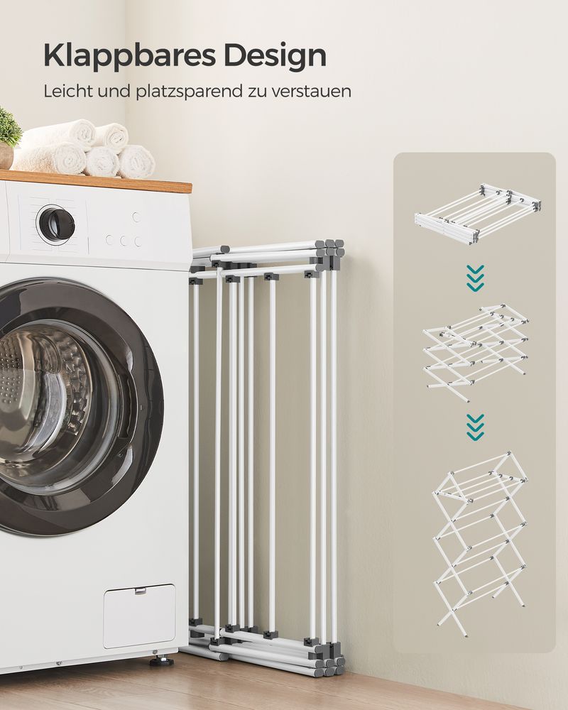 Songmics Πτυσσόμενη Μεταλλική Απλώστρα Ρούχων - 37 x 75 x 135.1 cm - White - LLR770W01