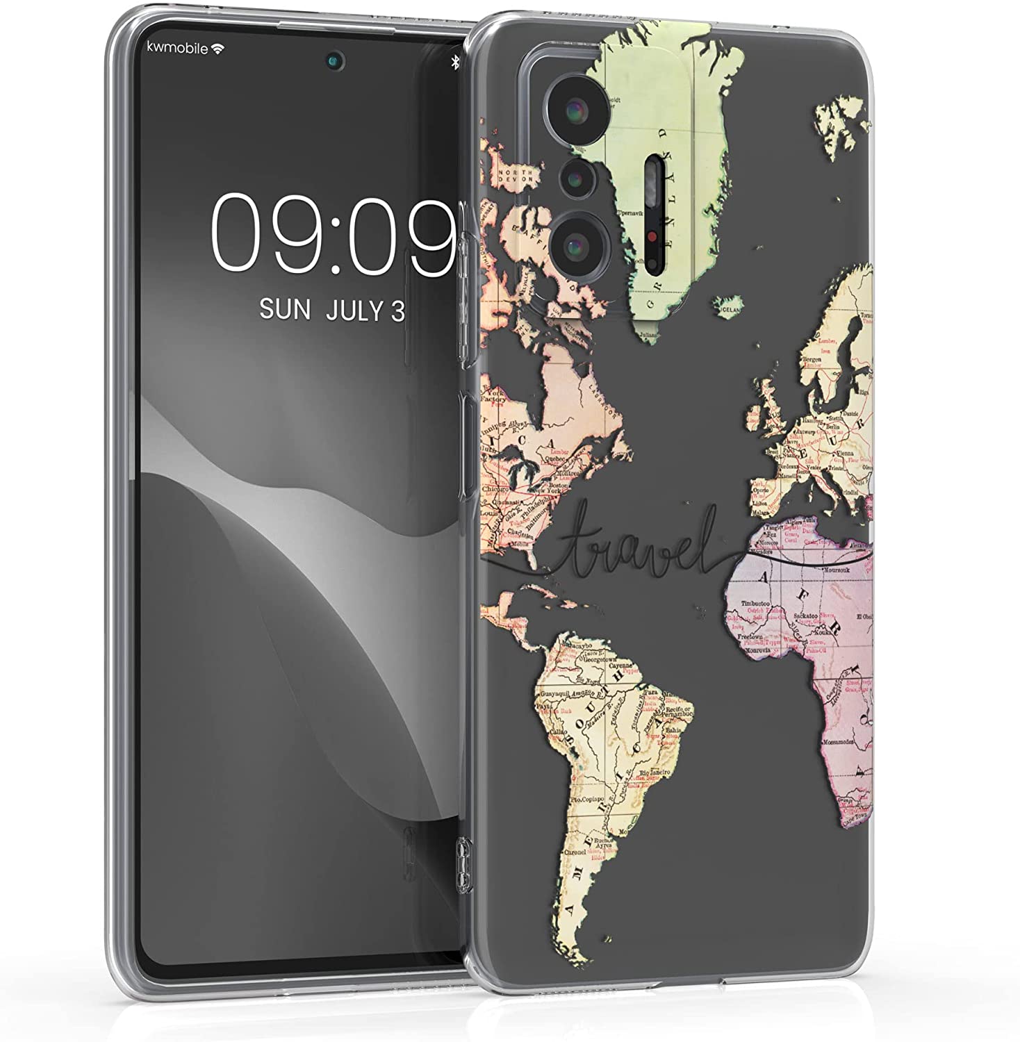 KW Xiaomi 11T / 11T Pro Θήκη Σιλικόνης TPU Design Travel Lettering - Black / Multicoloured - Διάφανη - 57333.02