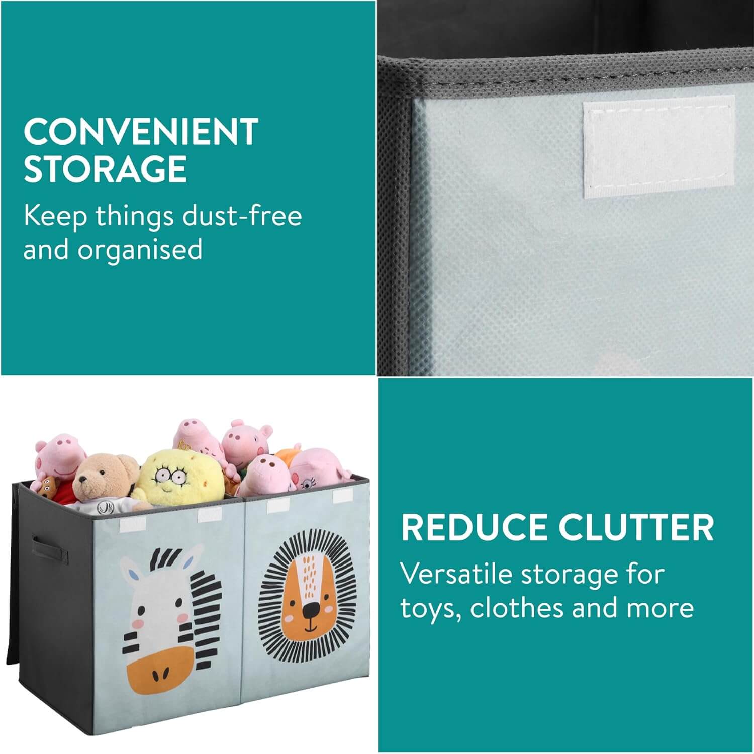 Navaris Παιδικό Κουτί Αποθήκευσης Παιχνιδιών με Διαχωριστικό και Καπάκι - 62 x 33 x 40 cm - Green