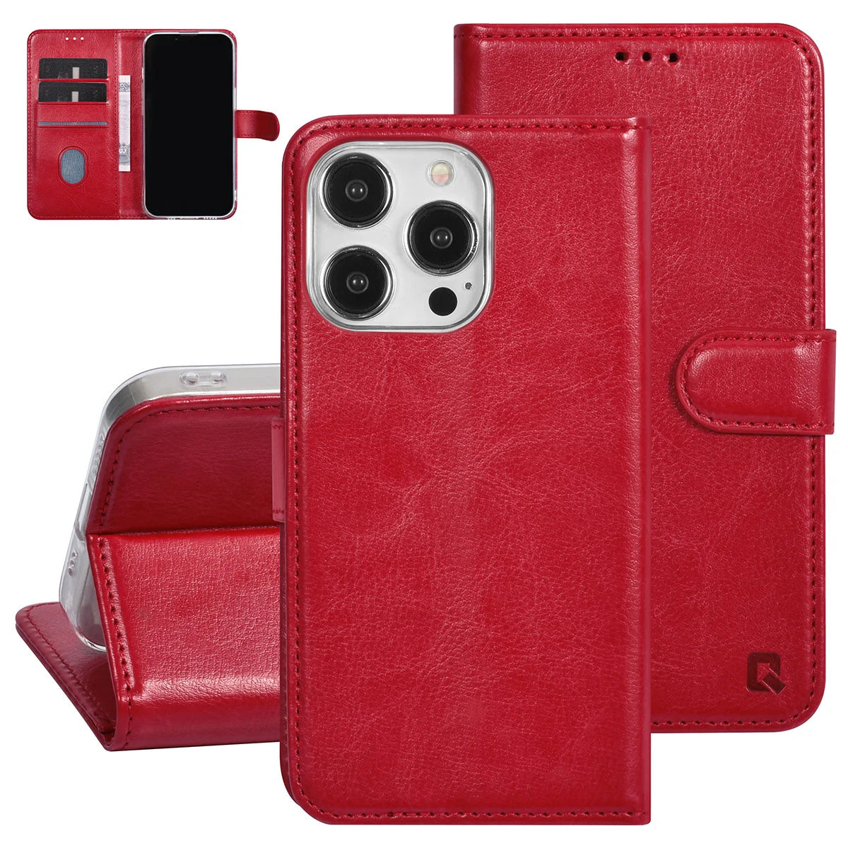 Tuniq iPhone 15 Pro - Θήκη Πορτοφόλι Stand από Δερματίνη - Κόκκινη