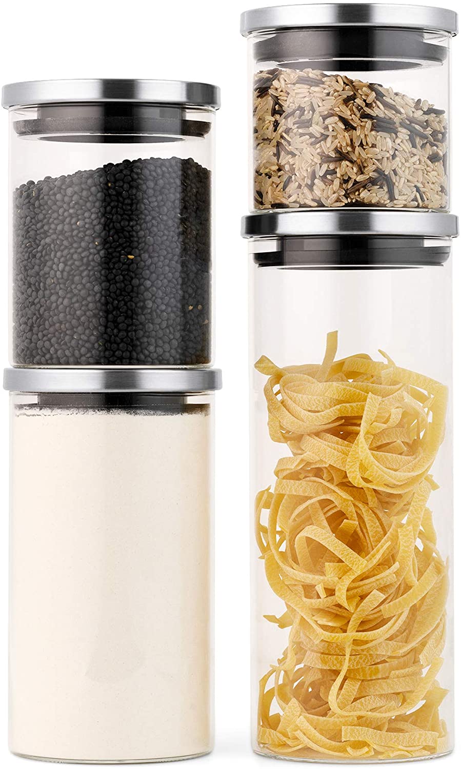 Navaris Σετ 4 Γυάλινα Βάζα Αποθήκευσης με Καπάκι - Διάφανα - 53084.01.04