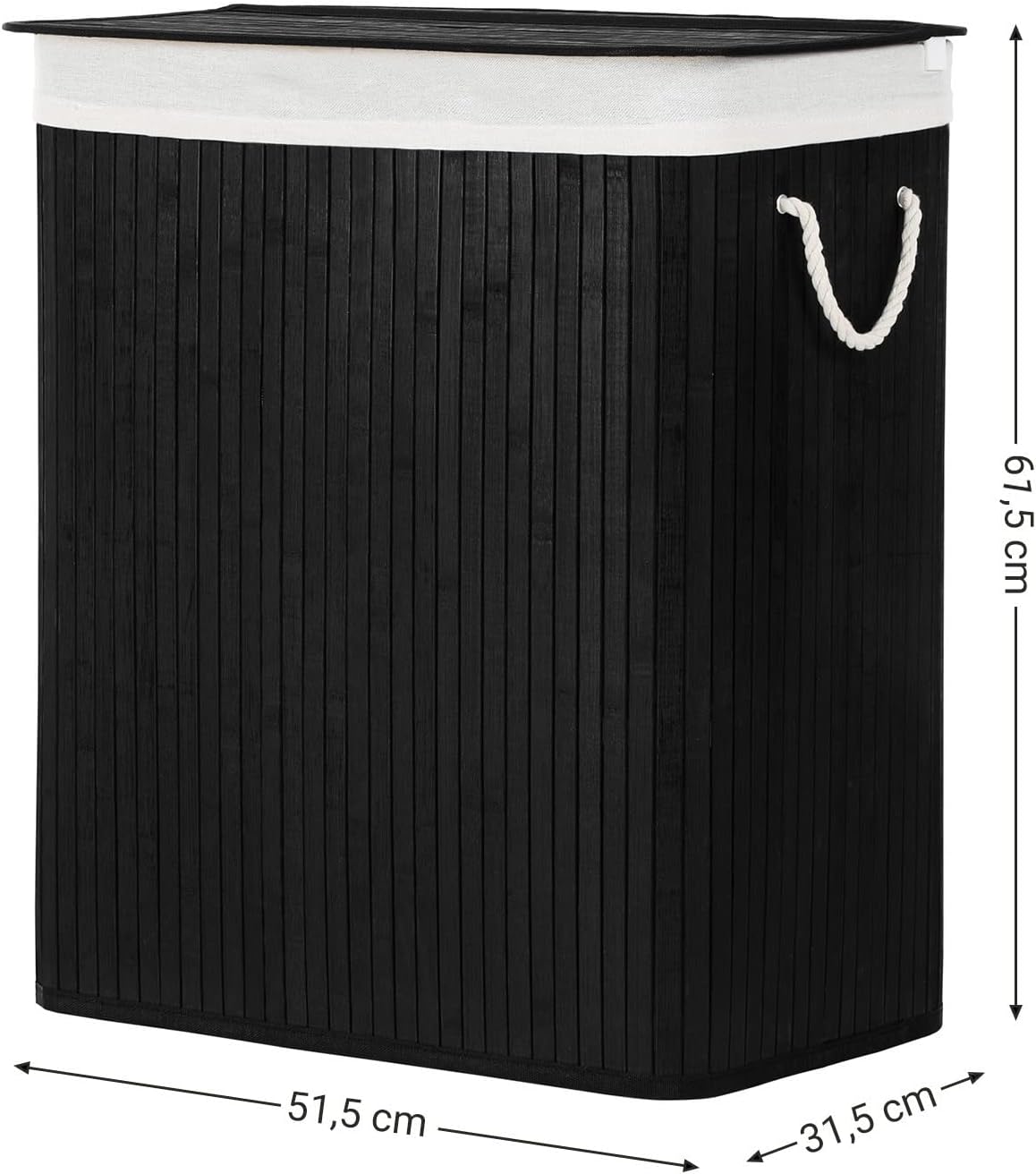 Songmics Καλάθι Απλύτων από Μπαμπού με 2 Διαμερίσματα - 100L - Black - LCB64BK
