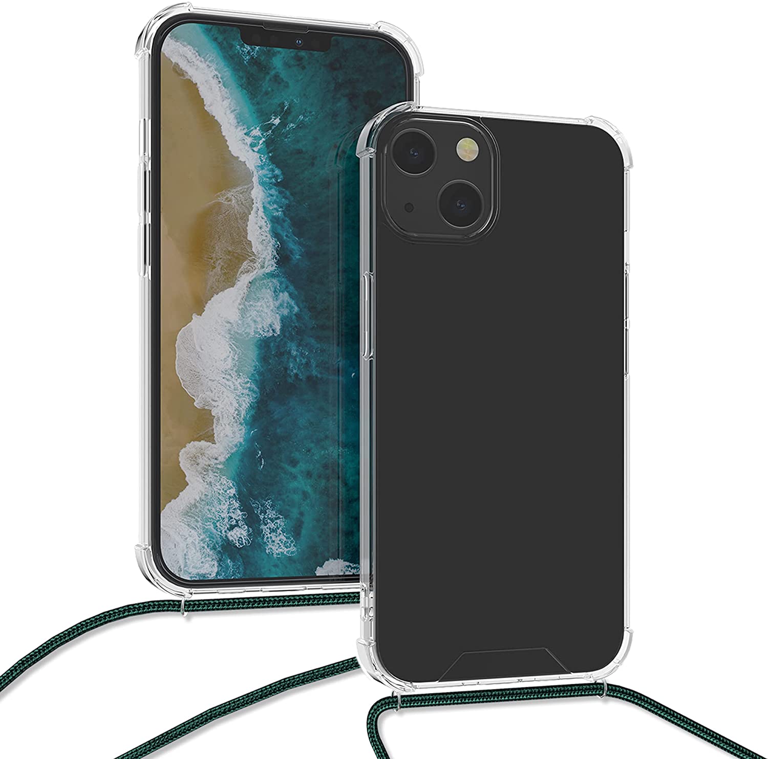 KW iPhone 13 Θήκη Σιλικόνης TPU με Λουράκι - Διάφανη / Dark Green - 55949.80
