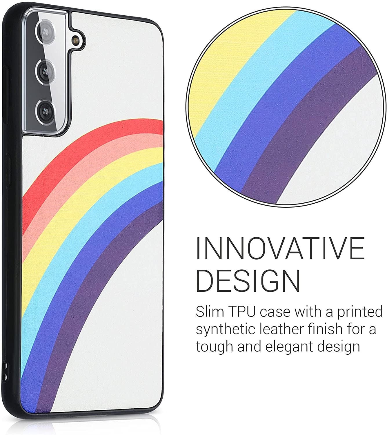 KW Samsung Galaxy S21 Θήκη Σιλικόνης με Φινίρισμα Συνθετικού Δέρματος - Design Rainbow - Multicolor / White - 54563.01