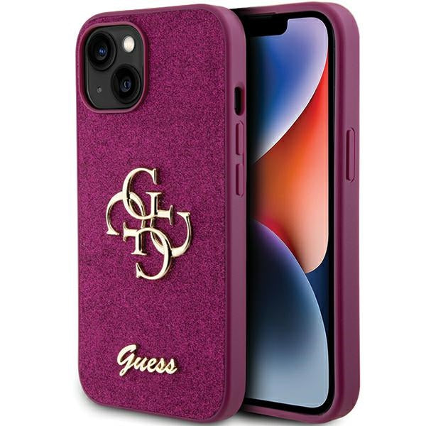 Guess iPhone 15 Glitter Script Big 4G Σκληρή Θήκη με Πλαίσιο Σιλικόνης - Purple - GUHCP15SHG4SGU