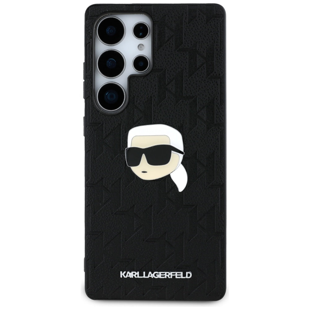 Karl Lagerfeld Samsung Galaxy S25 Ultra - Monogram Karl Head Pin - Σκληρή Θήκη με Επένδυση Συνθετικού Δέρματος - Black - KLHCS25LPGKLKIPK