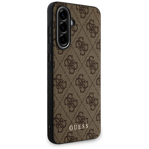 Guess Samsung Galaxy A56 5G - 4G Metal Gold Logo - Σκληρή Θήκη με Επένδυση Συνθετικού Δέρματος - Brown - GUHCSA56G4GFBR