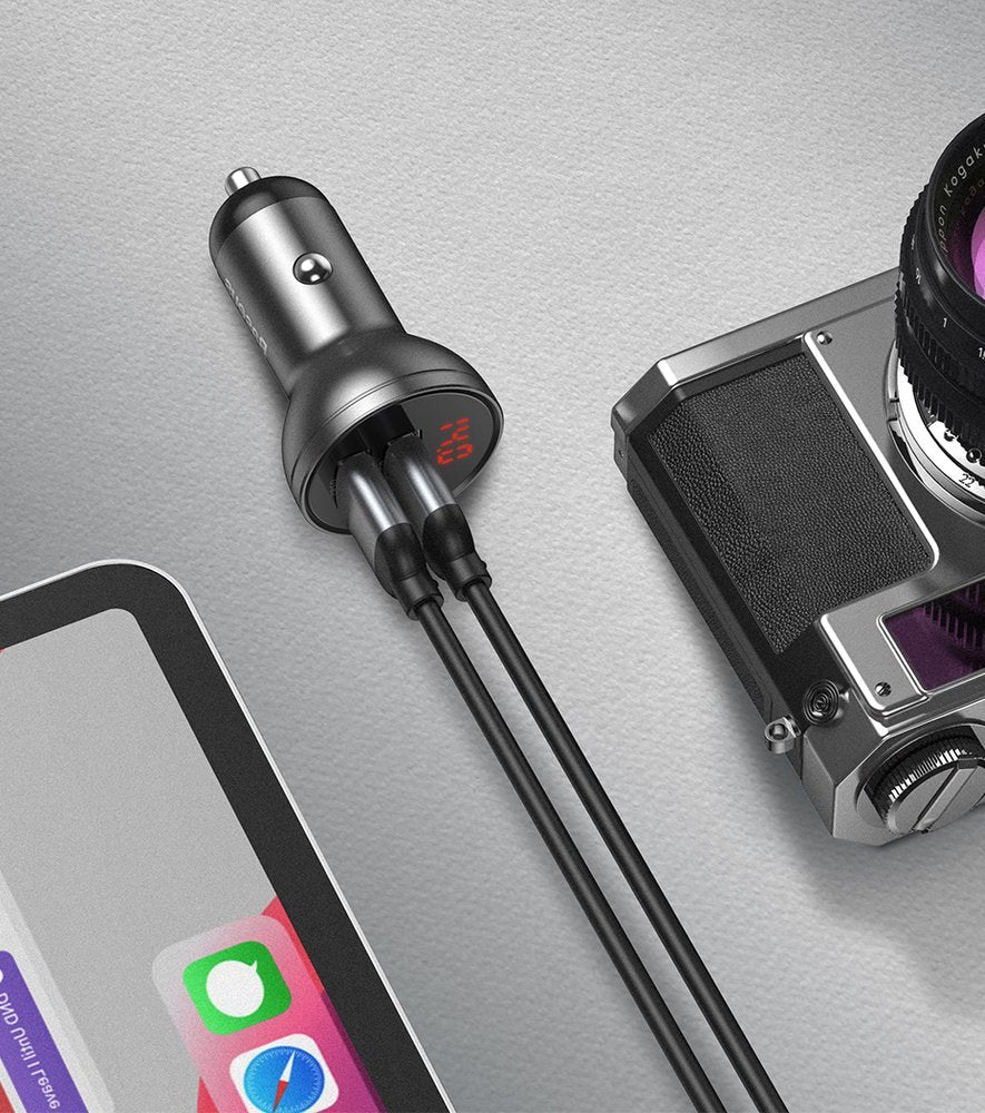 Baseus Digital Display Φορτιστής Αυτοκινήτου 4.8A με Δύο Θύρες USB - Grey - CCBX-0G