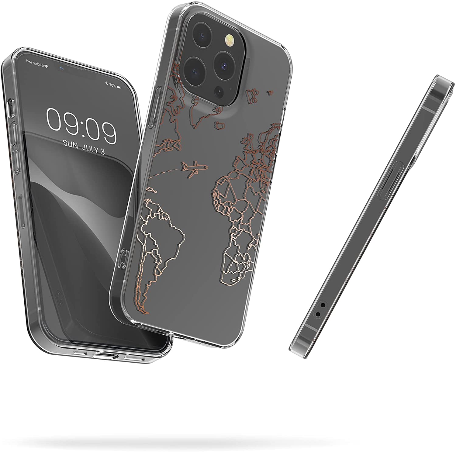 KW iPhone 13 Pro Θήκη Σιλικόνης TPU Design Travel Aeroplane - Διάφανη / Rose Gold - 57144.02