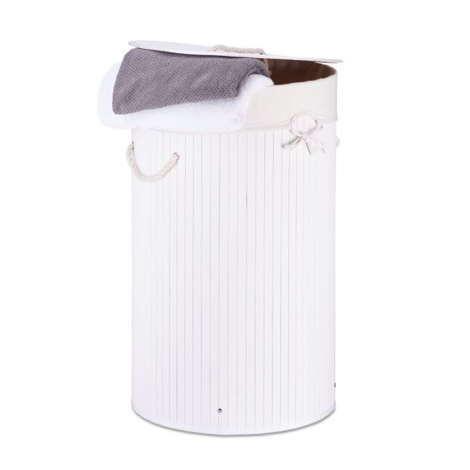 Relaxdays Πτυσσόμενο Στρόγγυλο Καλάθι Απλύτων από Μπαμπού με Καπάκι - White - 4052025972868