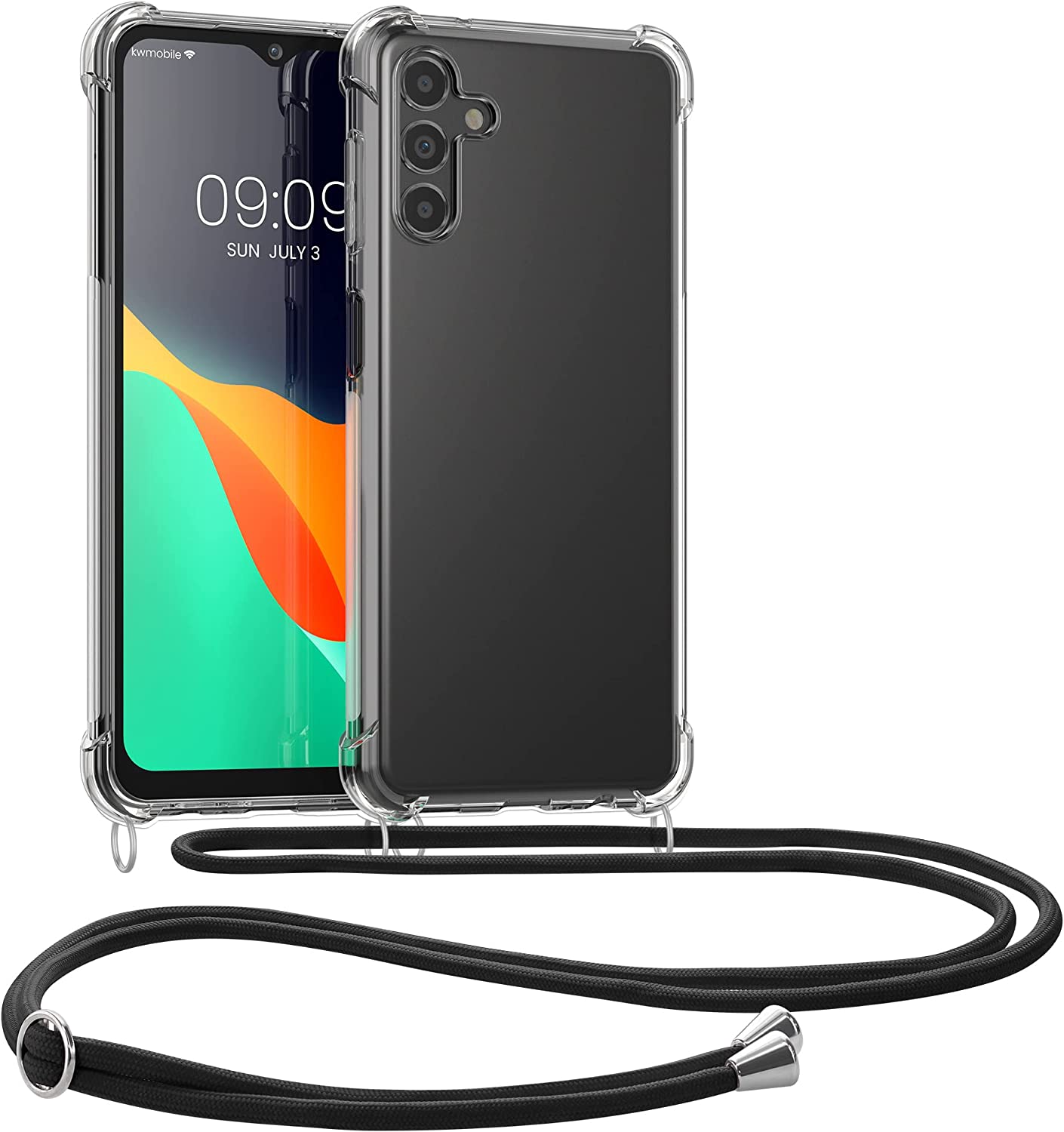 KW Samsung Galaxy A04s Θήκη Σιλικόνης TPU με Λουράκι - Διάφανη / Black - 59915.03