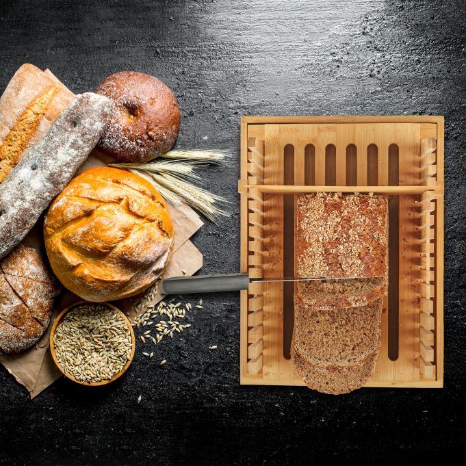 Relaxdays Ξύλο Κοπής Ψωμιού με Συλλέκτη για τα Ψίχουλα - Natural - 4052025274863