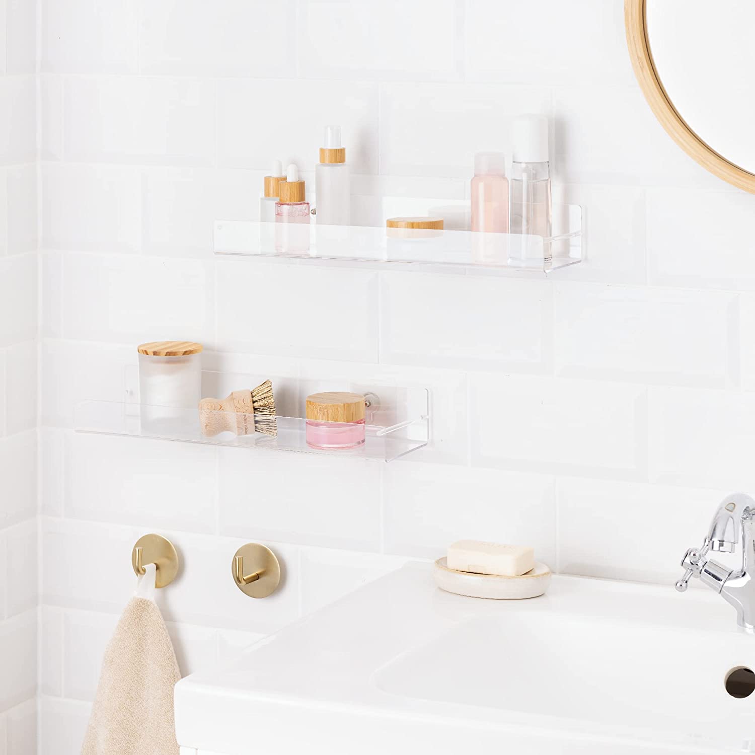 Navaris Σετ με 2 Ακρυλικά Ράφια Ντουζιέρας με Αυτοκόλλητο - Διάφανα - 58853.02