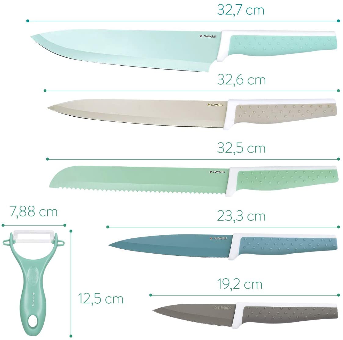 Navaris Σετ με 5 Μαχαίρια και 1 Αποφλοιωτή - Green / Brown - 43114