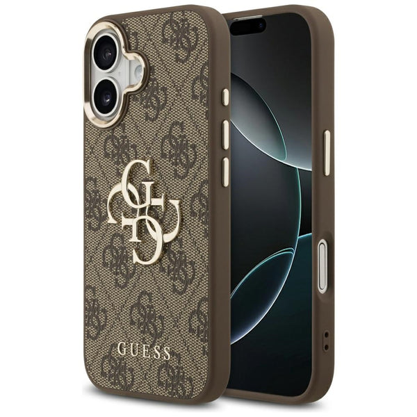 Guess iPhone 17 - 4G Big 4G Classic Logo - Σκληρή Θήκη με Πλαίσιο Σιλικόνης και Επένδυση από Οικολογικό Δέρμα - Brown / Gold - GUHCP17S4GMGCBR