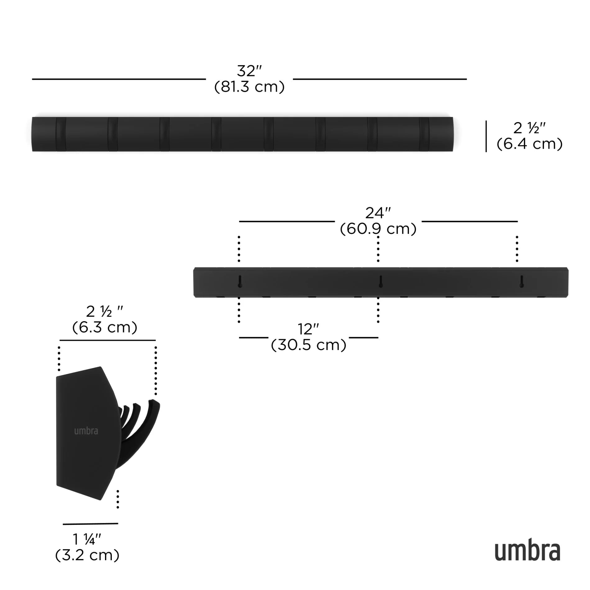 Umbra Επιτοίχια Ξύλινη Κρεμάστρα με 8 Γάντζους - Flip - Black / Black
