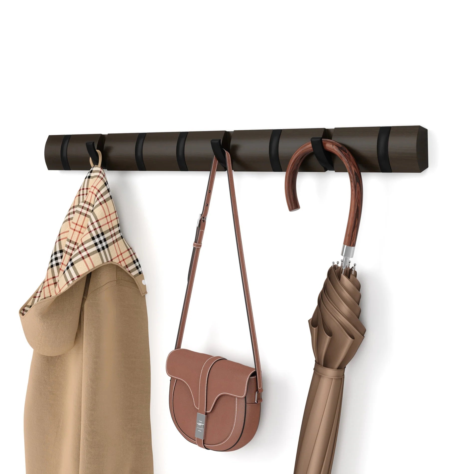 Umbra Επιτοίχια Ξύλινη Κρεμάστρα με 8 Γάντζους - Flip - Walnut / Black