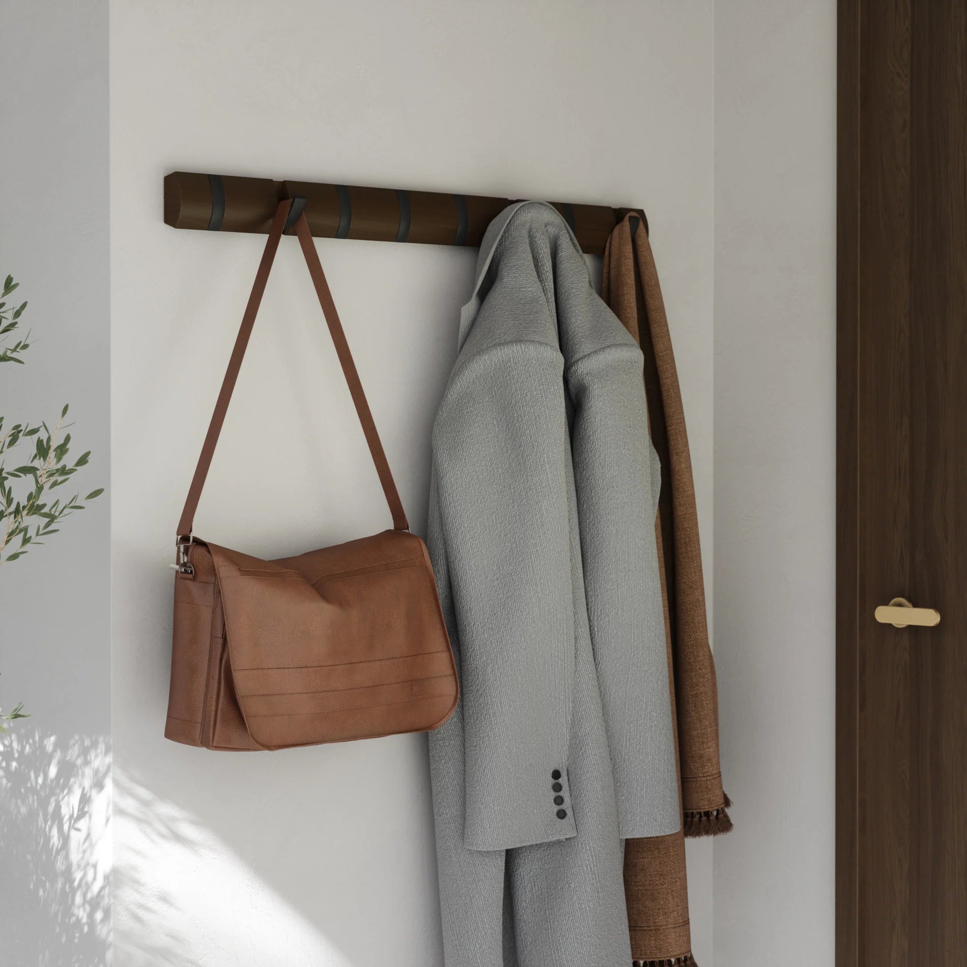 Umbra Επιτοίχια Ξύλινη Κρεμάστρα με 8 Γάντζους - Flip - Walnut / Black