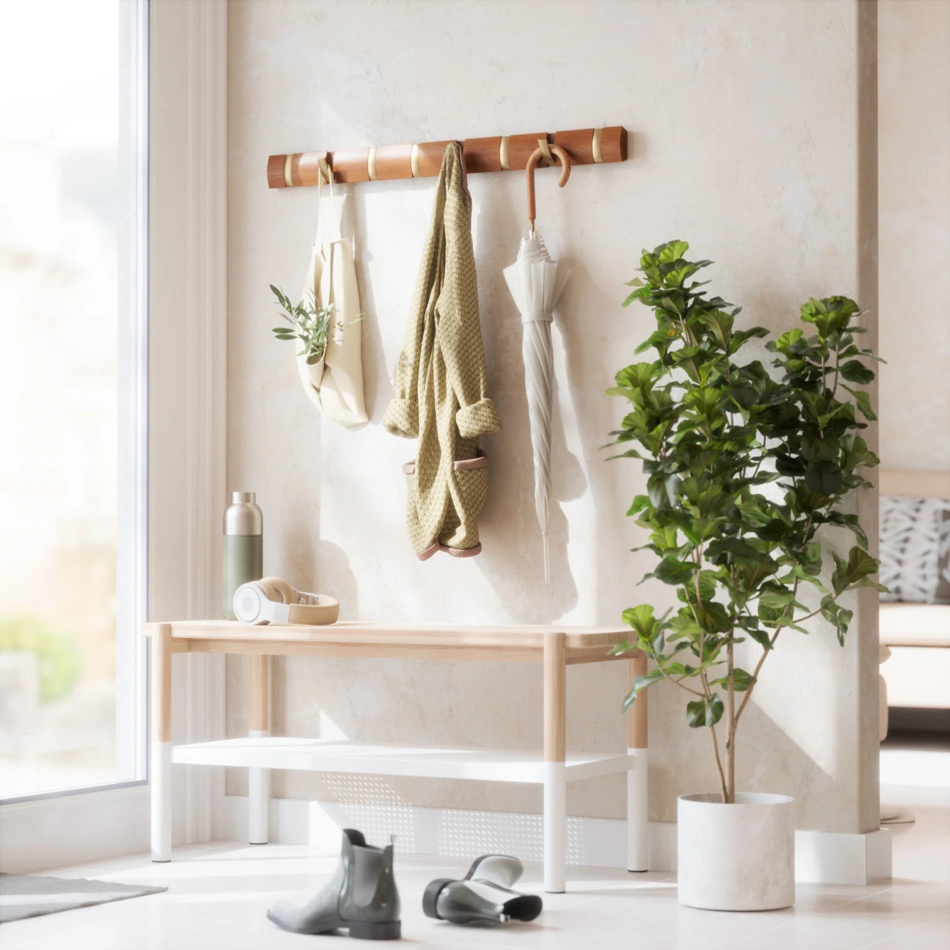 Umbra Επιτοίχια Ξύλινη Κρεμάστρα με 8 Γάντζους - Flip - Walnut / Gold
