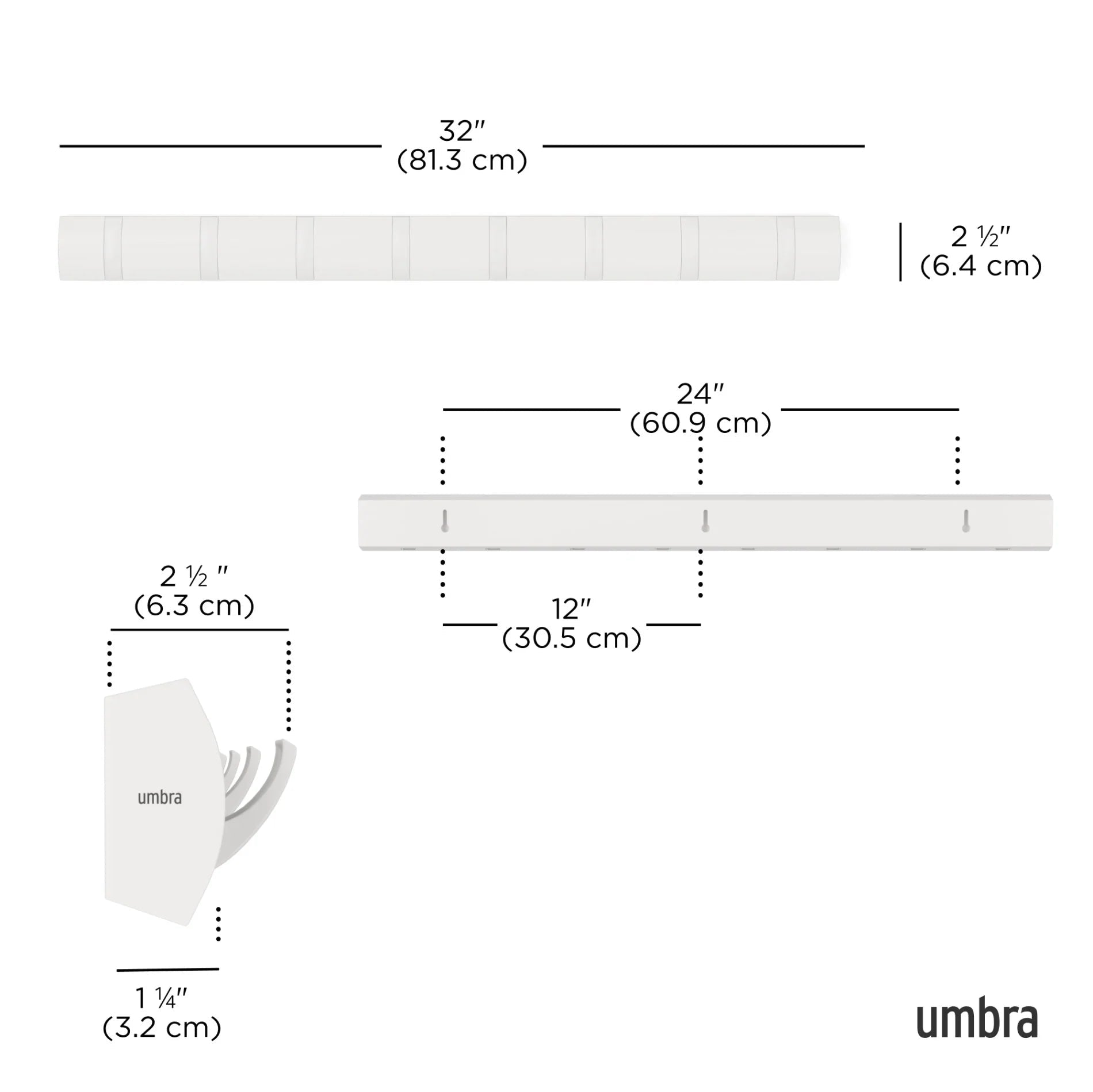 Umbra Επιτοίχια Ξύλινη Κρεμάστρα με 8 Γάντζους - Flip - White / White