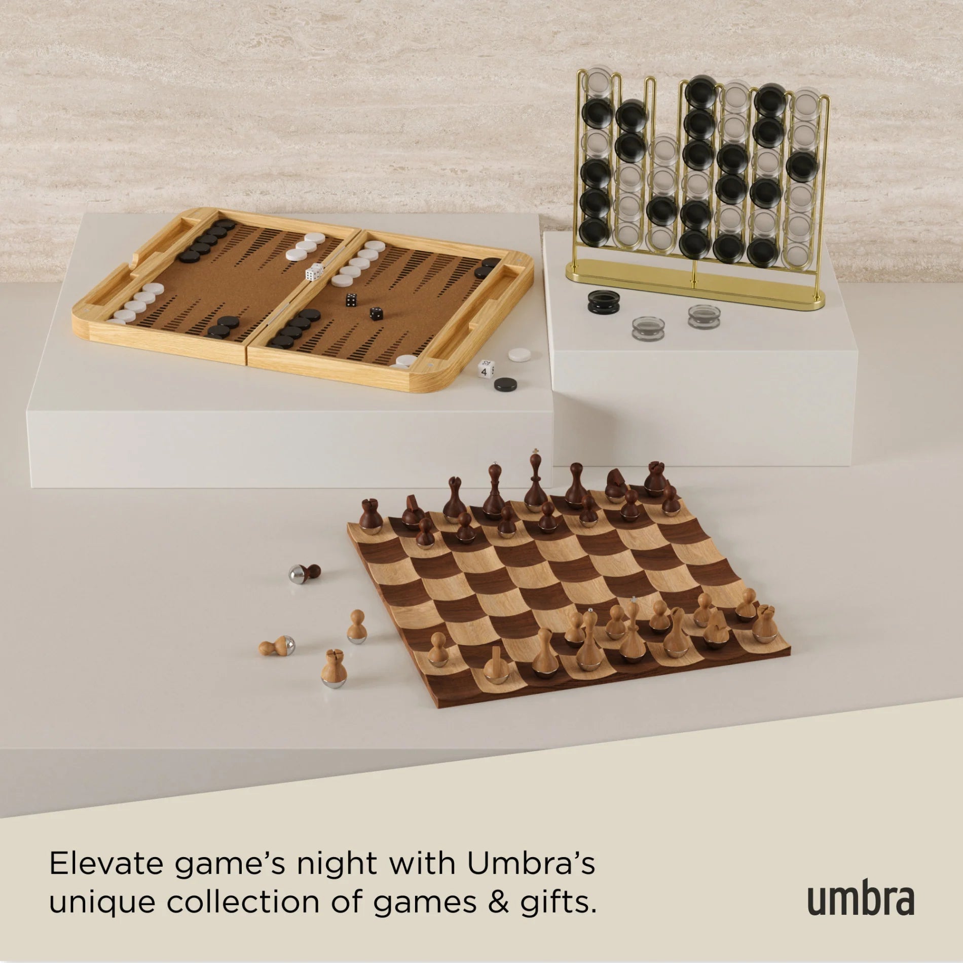 Umbra Επιτραπέζιο Ξύλινο Παιχνίδι 2 σε 1 Τάβλι και Ντάμα - Blitz - Natural