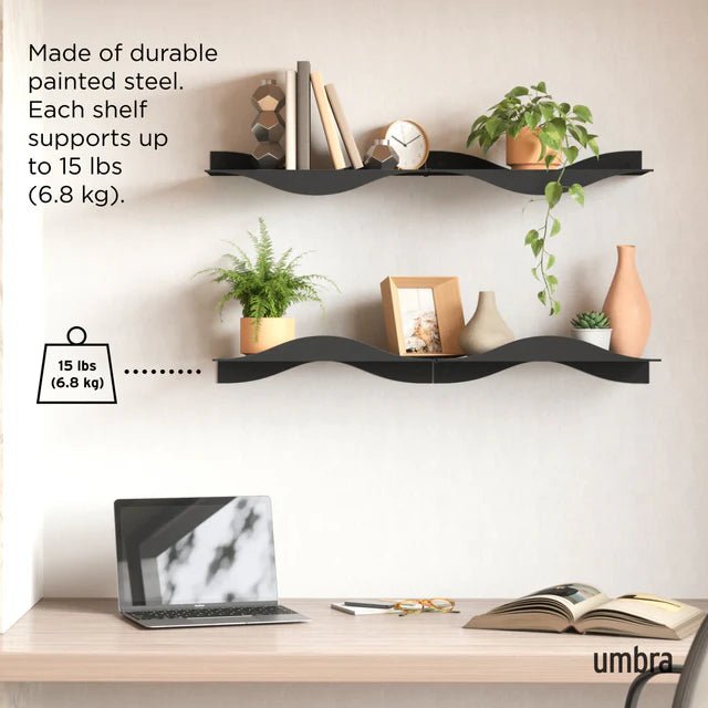 Umbra Σετ με 2 Επιτοίχια Μεταλλικά Ράφια - Surf Shelf - Black