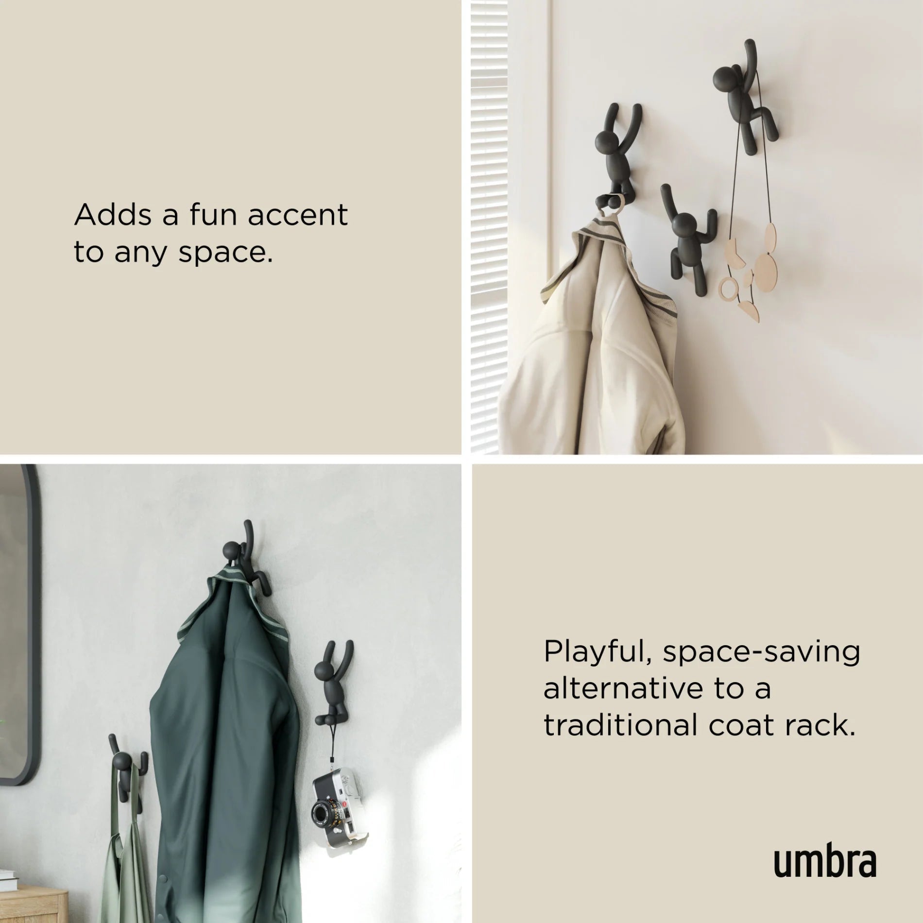 Umbra Σετ με 3 Κρεμάστρες Τοίχου - Buddy - Black