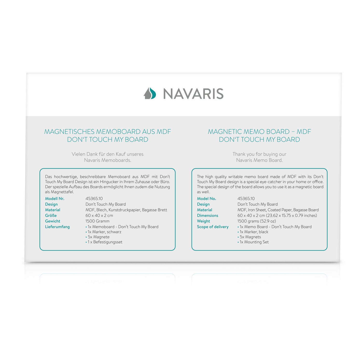 Navaris Magnetic Memo Board - Μαγνητικός Πίνακας Ανακοινώσεων - 40 x 60 cm - Design Don't Touch My Board - 45365.10