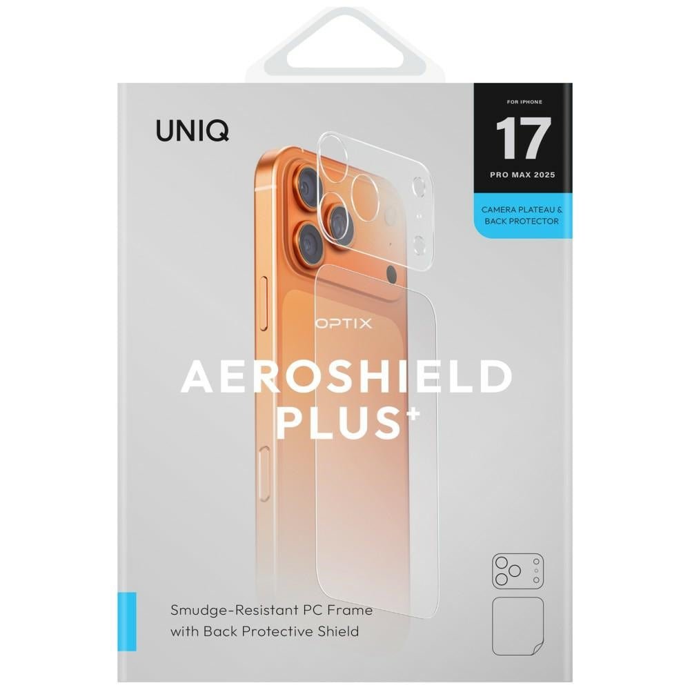 Uniq iPhone 17 Pro Max - Σετ με 1 Προστατευτικό Πλαισίου Κάμερας Χωρίς Προστασία Φακών και 1 Προστατευτικό για το Πίσω Μέρος Optix Aeroshield+ - Διάφανα