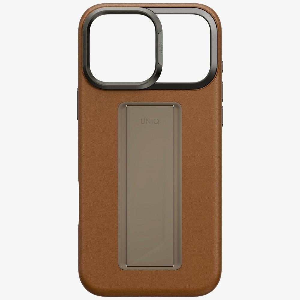 Uniq iPhone 17 Pro Max - Σκληρή Θήκη με Επένδυση Οικολογικού Δέρματος με Eνσωματωμένη Λαβή FlexGrip και Stand - Heldro Pro Magclick - Caramel