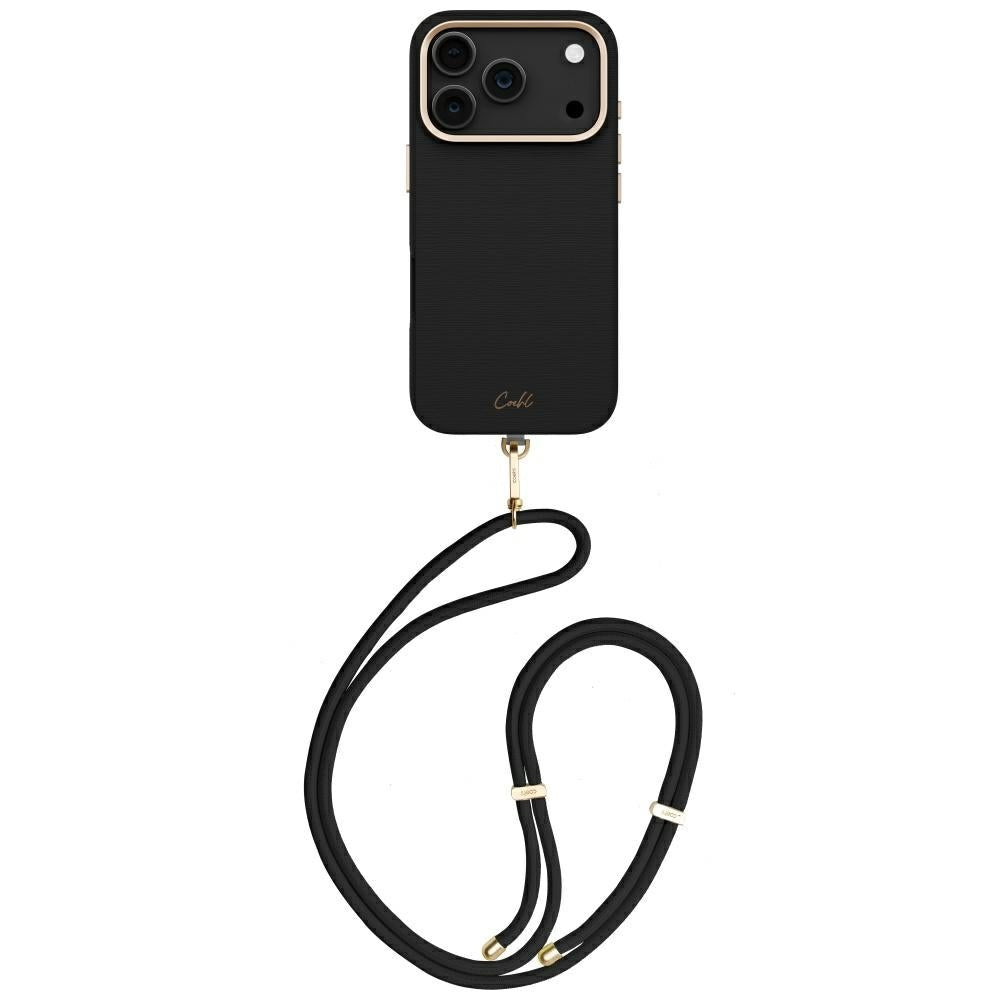 Uniq iPhone 17 Pro - Σκληρή Θήκη MagSafe με Επένδυση από Οικολογικό Δέρμα και Λουράκι - Coehl Mirelle - Ebony