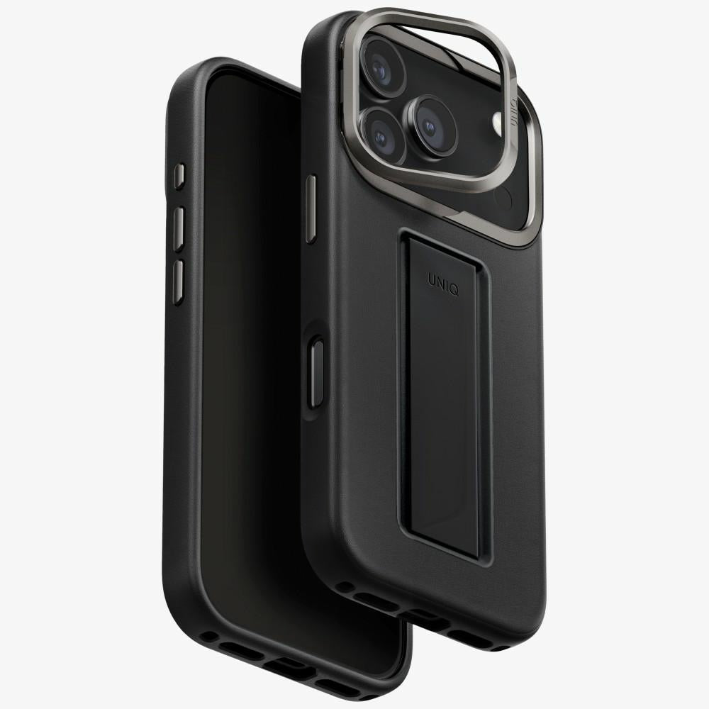 Uniq iPhone 17 Pro - Σκληρή Θήκη με Επένδυση Οικολογικού Δέρματος με Eνσωματωμένη Λαβή FlexGrip και Stand - Heldro Pro Magclick - Black